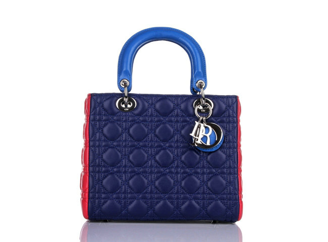lady dior lambskin leather bag 6322 blue&rosered - Click Image to Close